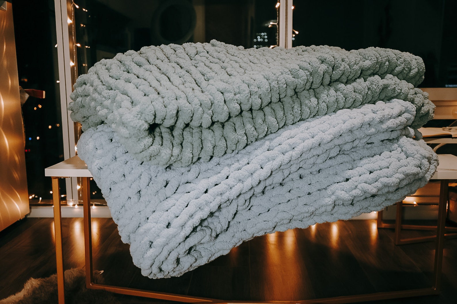 Sage Green Hand Knit Chunky Blanket Etsy