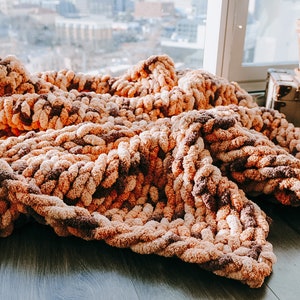 Rust Rainbow Hand Knit Chunky Blanket