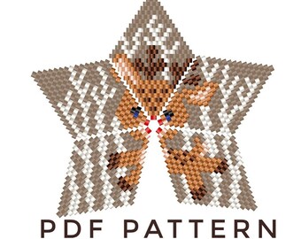 Deer Rudolph star pattern, 3D Christmas beaded peyote star tutorial, Christmas deer ornament