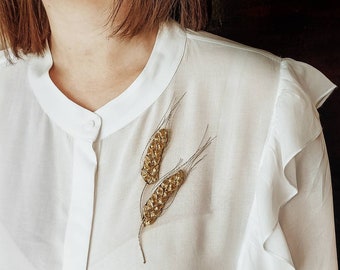 Ukraine wheat pin, Boho floral jewelry, Spikelet of wheat brooch