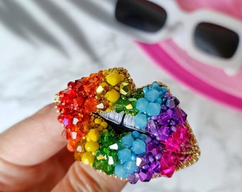 Alfiler del orgullo de los labios del arco iris, joyería del orgullo trans, broche de vidrio artístico