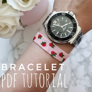 Pulsera de peyote con cuentas 10 hileras PATRÓN. Tobilleras con pulsera de cuentas de semillas de fresa DIY. Pulsera de cuentas en telar. Pulsera de puntada de ladrillo Miyuki