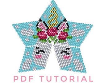 Beaded Peyote Star Tutorial, Unicorn Floral Face Pattern, 3D Rainbow Ornament
