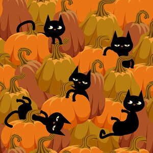 Naadloos Halloween-patroon met zwarte katten. Oranje pompoenen svg.