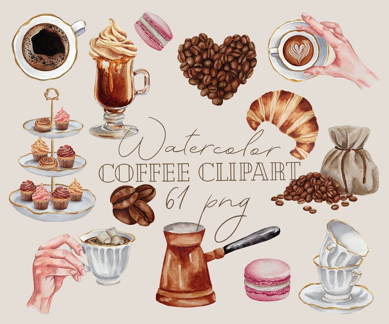 61 Watercolor Coffee Time Clipart Watercolor Latte Party PNG Junk ...