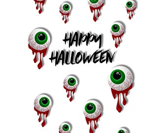 Fröhlicher Halloween Druck svg. Happy Halloween Grußkarte. Blutige Augäpfel