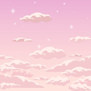 Dibujos animados de cielo rosa pastel con nubes svg, impresión de decoración de pared abstracta sin costuras