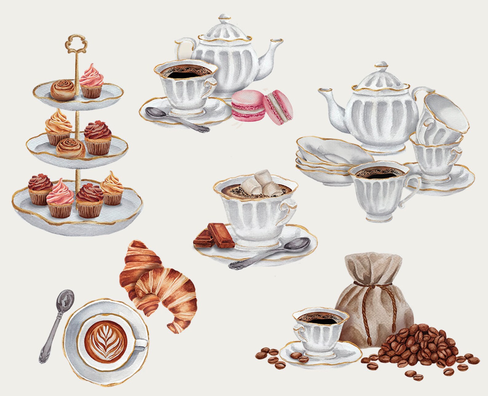 61 Watercolor Coffee Time Clipart Watercolor Latte Party PNG Junk ...