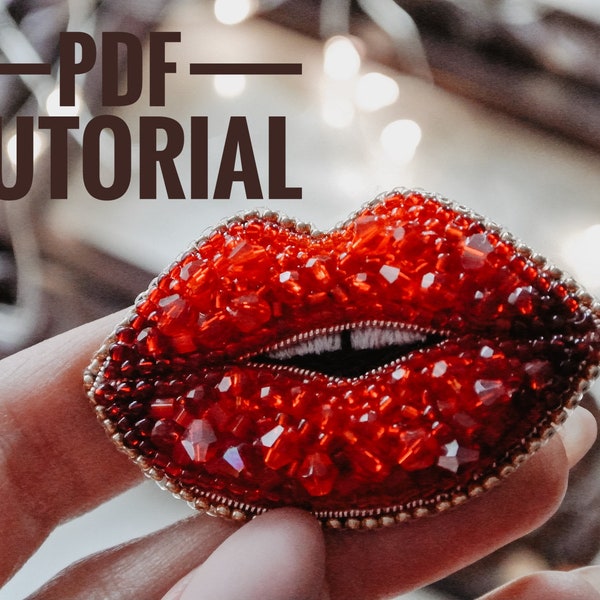 DIY Beaded Red Lips Brooch Tutorial, PDF Pattern for Lips Jewelry Making