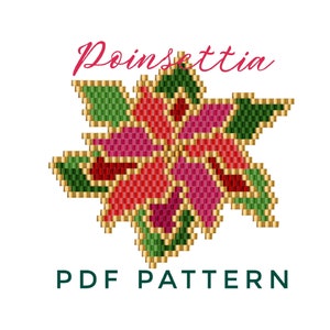 Christmas flower poinsettia pattern, DIY brick stitch jewelry