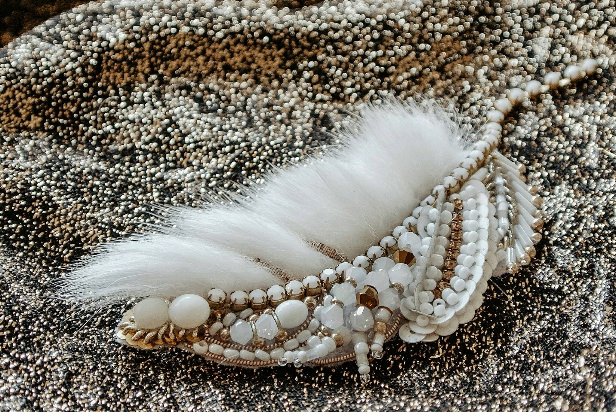 White feather jewelry Beaded feather brooch Pansexual leaf | Etsy