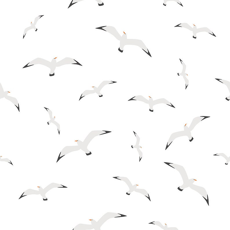 Cartoon seagulls flying on isolated white background, Seagull print wall decor image 1