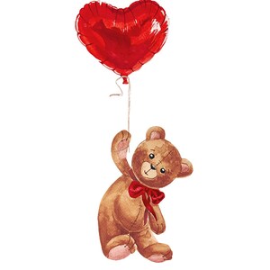 Carte de Saint-Valentin aquarelle png. Ours en peluche avec ballon coeur rouge png. Journée mondiale du baiser.