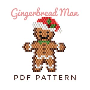 Gingerbread man brick stitch pattern for BEGGINERS, DIY Christmas brick stitch ornament