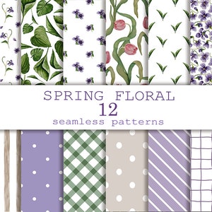 Primavera acuarela floral patrones sin costuras Papel Shabby chic papel imprimible Pastel Violet papel de álbum de recortes Diario basura de guardería