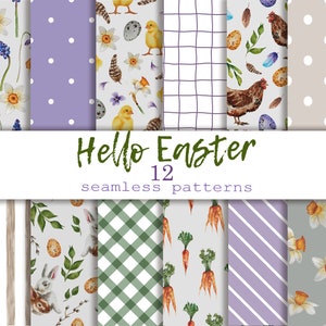 Easter watercolor floral seamless patterns Spring paper shabby chic printable paper Vintage chicken and rebbits prints Nursery junk journal