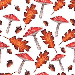 Aquarelle de champignons d'automne et de feuilles clipart sans couture png. Papier peint d'automne. Art mural d'automne