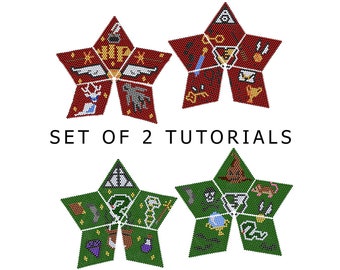 Set of Beaded peyote star tutorials, Harry Pottery beaded star pattern, Harry Pottery decor