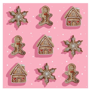 Rosa Weihnachtslebkuchenplätzchen nahtlose Muster svg, Weihnachtskarten png. Weihnachtlicher Stoffdruck.