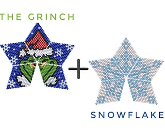 Set of Christmas star patterns, The Greench peyote star tutorial, DIY Snowflake Christmas decor