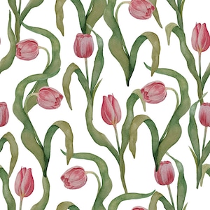 Aquarel lentetulpen bloemen naadloos patroon png. Vintage behang. Muurkunst lente