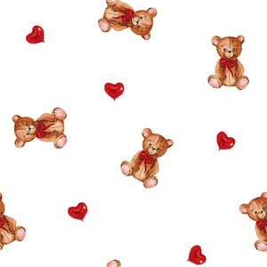 Modèle sans couture aquarelle Saint Valentin. Ours en peluche avec motif coeur rouge en ballon d'aluminium png. Décoration de la Saint-Valentin.