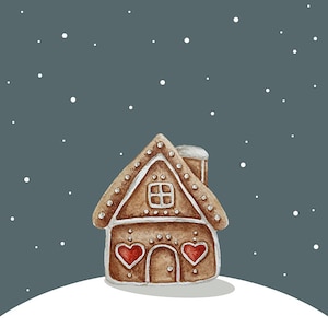 Kerstpeperkoekhuis op de heuvel svg, kerstkaarten png.  Print op kerststof.
