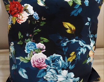 Luxury Dark Blue Navy Printed Modern Hummingbirds Flowers Velvet Pillow Covers Pillowcase 45x45cm Zippered Animal Nature
