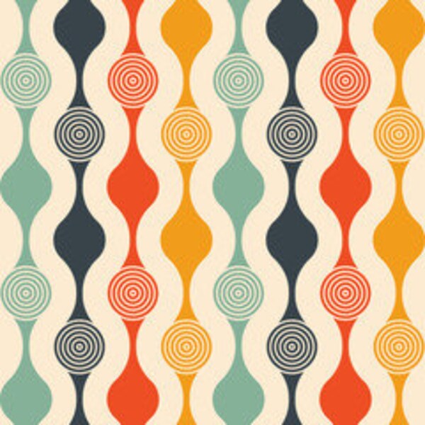 Retro 60s 70s Cotton Geometric Stripes Fabric Soft Furnishing Woven Fabric Sold By Half a Metre