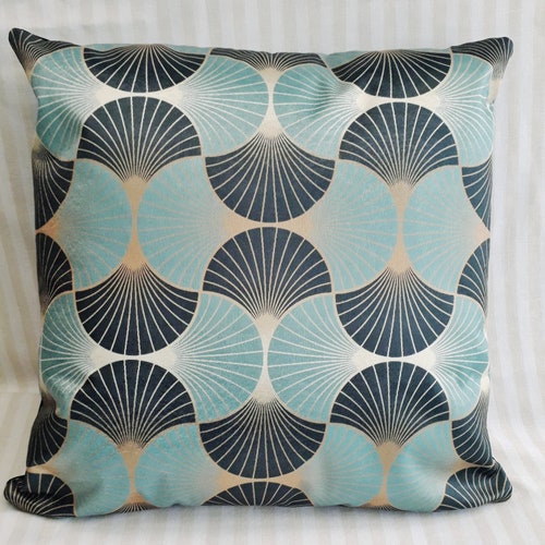 Art Deco Fabric Art Deco Scale by Kurull Blue White Lines Etsy