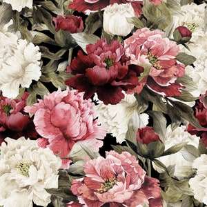 Peonies Floral Flower Upholstery Furnishing Velvet Sold By the Metre
