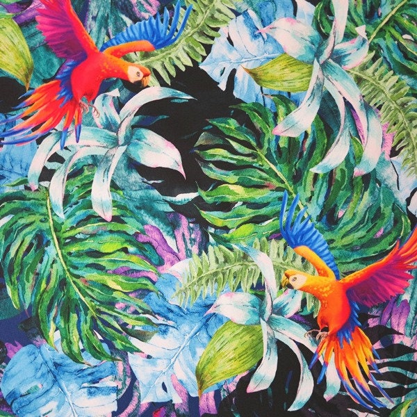 Waterproof Tropical Forest Parrots Paradise Printed Fabric | Etsy