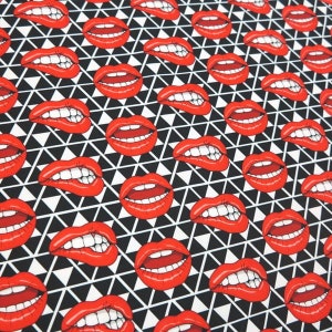 Waterproof Red Lips Printed Fabric Oilcloth Outdoor Sold By Half Meter