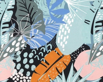 Waterproof Blue Jungle Fabric Oilcloth Outdoor Sold By Half Meter