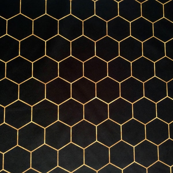Black Gold Honeycomb Furnishing Fabric Upholstery Home Decor Velvet Sell By Half a Metre
