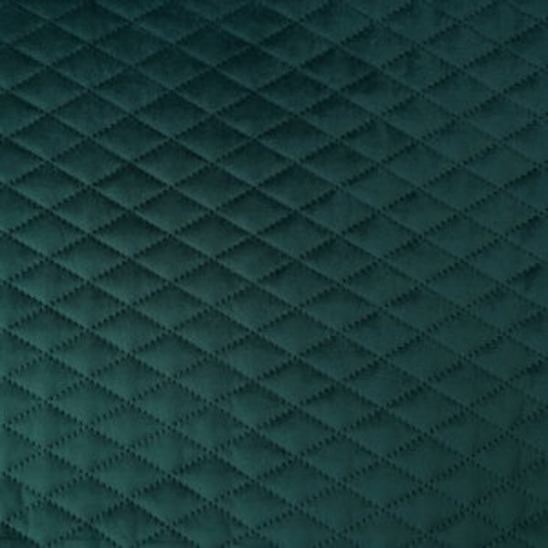 Diamonds Quilted Bottle Green Velvet Soft Touch Luxury Upholstery Decorative Fabric Sold By the Metre