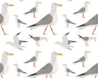 Seagulls Birds Cotton Cottage Fabric Soft Furnishing Woven Fabric Sold By Half a Metre