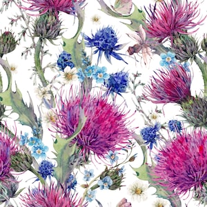 Distel Roze Bloemen Katoen Meubel Geweven Stof Verkocht door Halve Meter