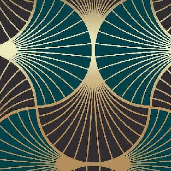 Art Deco Teal Navy Geometric Upholstery Home Decor Woven Fabric Sold By Half a Metre