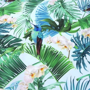 Waterproof Blue Hummingbirds Birds Printed Polyester Outdoor Fabric Sold By Half a Meter