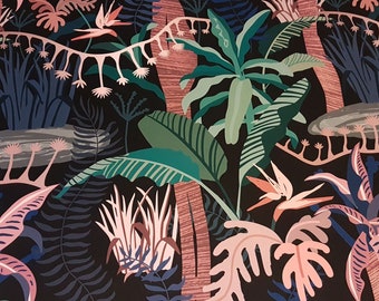 Secret Garden Tropical Flowers Plants Abstract Furnishing Velvet Fabric Sold By the Metre