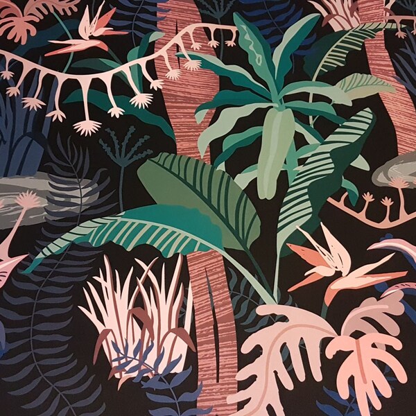 Secret Garden Tropical Flowers Plants Abstract Furnishing Velvet Fabric Sold By the Metre