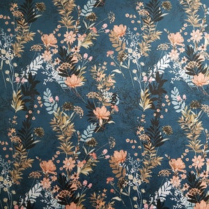 Blue Flowers Nature Upholstery Decorative Home Decor Furnishing Velvet Sold By Half a Metre