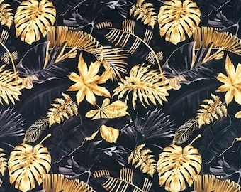 Waterproof Gold Leafs Abstract Nature Printed Fabric Oilcloth Outdoor Sell By Half Meter