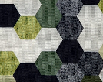 Geometric Grey Green White Mosaic Upholstery Home Decor Fabric Sold By Half a Metre