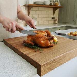 Solid oak chunky lip board, worktop saver, carving board, handmade oak board, large carving board, kitchen gift idea, modern farmhouse.