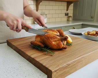 Solid Oak Chunky Lip Board, Large Carving Worktop Saver, Modern Farmhouse Style