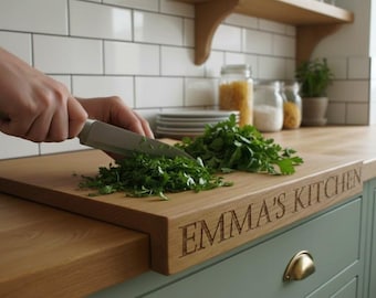 Personalised Solid Oak Countertop Cutting Board Custom Engraved Worktop Saver