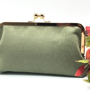 Olive Green Clasp Purse/Vegan Suede Kiss Lock Clutch with ID Card slot/Wedding Clutch Purse/Evening Clutch/ID Card Wallet/Bridesmaid Clutch