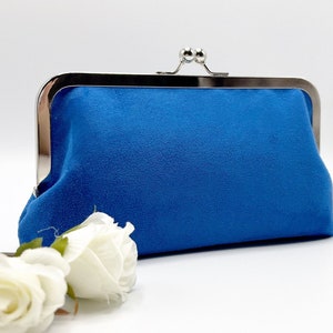 Royal Blue Vegan Suede Kiss Lock Clutch Purse-Wedding Clutch-Evening Clutch-Clasp Cosmetic Bag-ID Card Wallet-Prom Purse-Bridesmaid Clutch